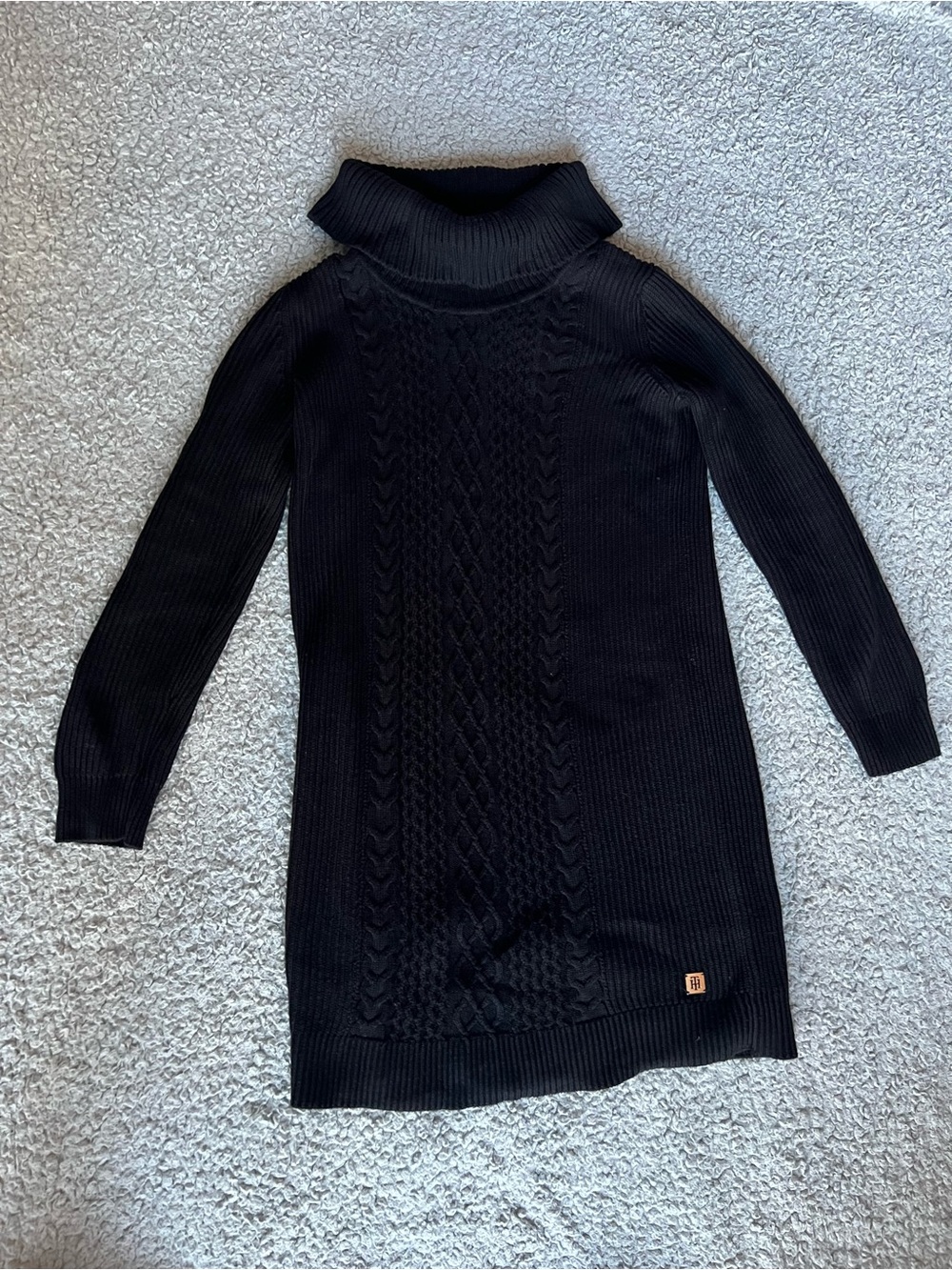 Tommy Hilfiger Black Cable-Knit Turtleneck Sweater Dress - size M
